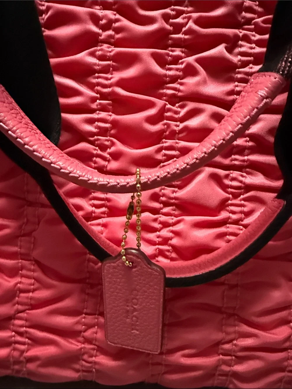 Coach Pink Quilted Tote Bag with Front Zip Pocket